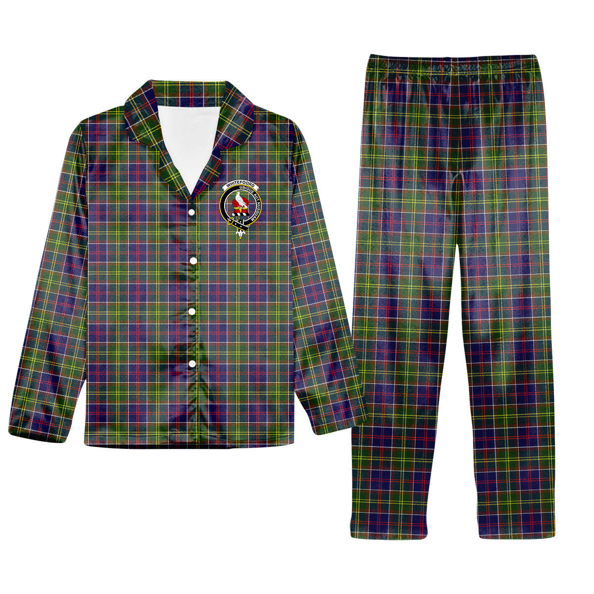 ScotsTee Shop Scottish Whitefoord Crest Tartan Pajama Satin Velvet Flannel Pajama Set