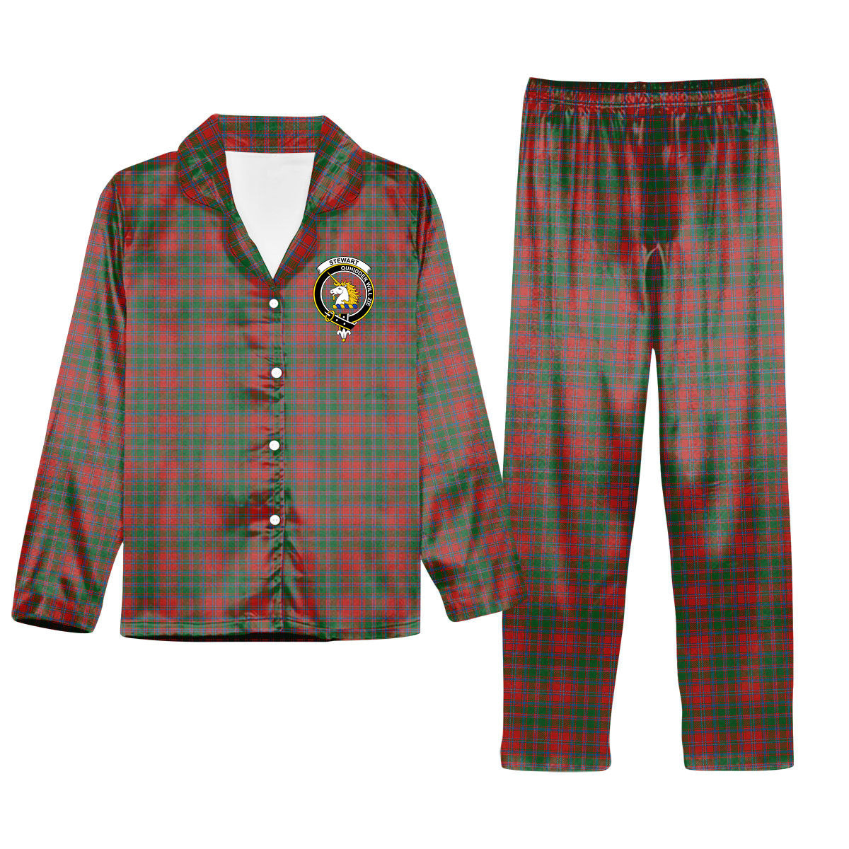 ScotsTee Shop Scottish Stewart of Appin Ancient Clan Crest Tartan Pajama Satin Velvet Flannel Pajama Set