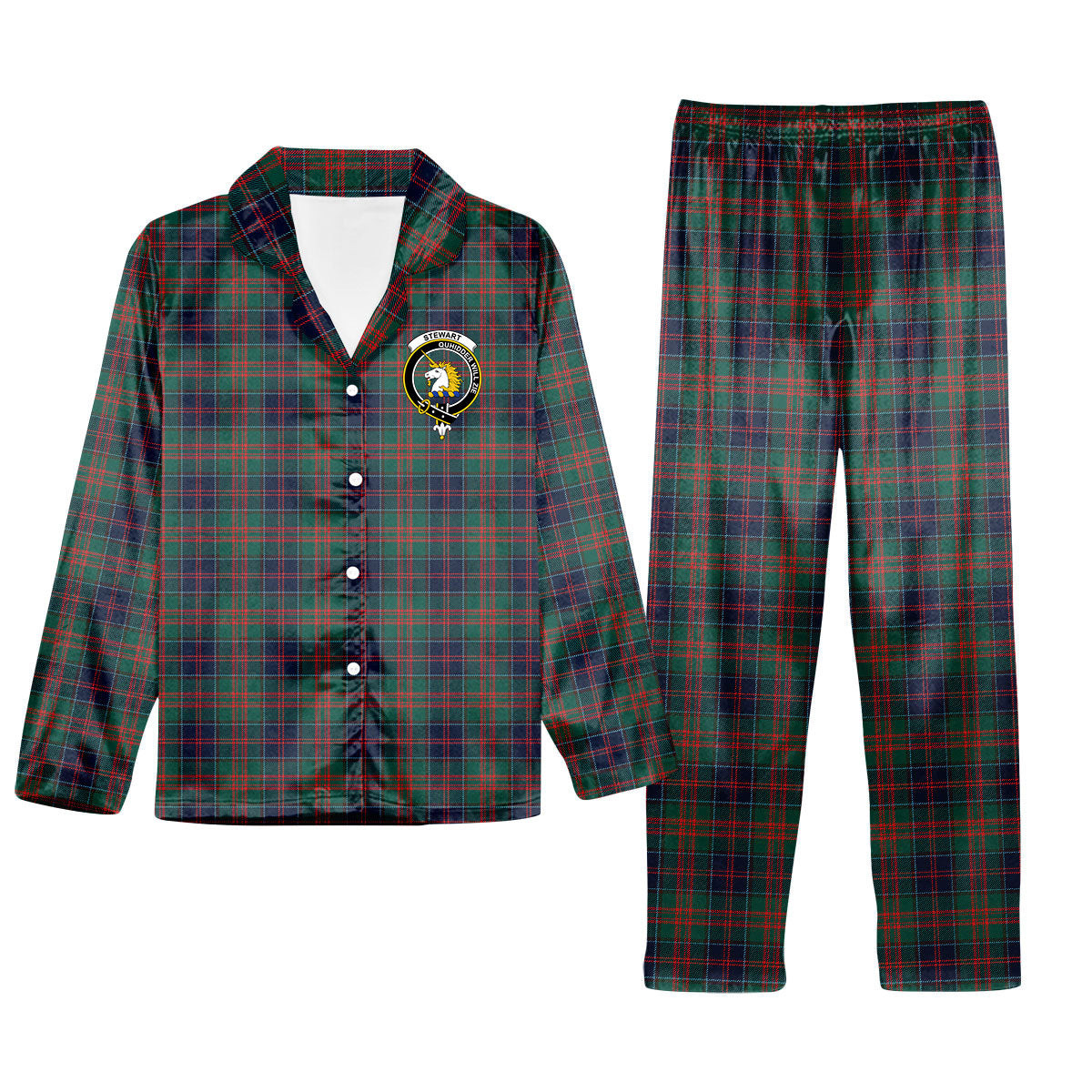 ScotsTee Shop Scottish Stewart of Appin Hunting Modern Clan Crest Tartan Pajama Satin Velvet Flannel Pajama Set