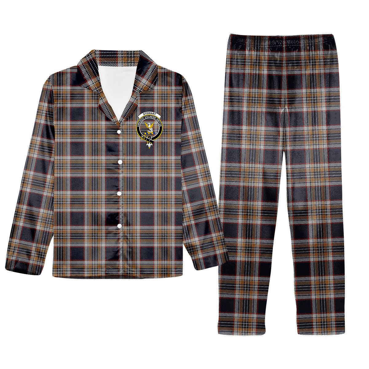 ScotsTee Shop Scottish Stewart Navy Crest Tartan Pajama Satin Velvet Flannel Pajama Set