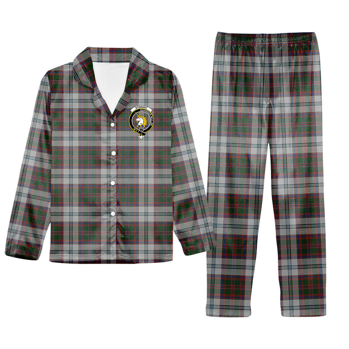 ScotsTee Shop Scottish Stewart of Appin Dress Crest Tartan Pajama Satin Velvet Flannel Pajama Set