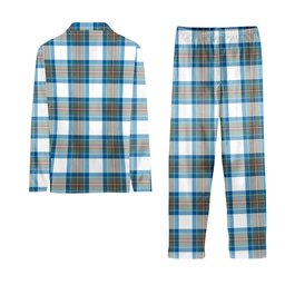 ScotsTee Shop Scottish Stewart Muted Blue Crest Tartan Pajama Satin Velvet Flannel Pajama Set