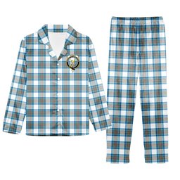 ScotsTee Shop Scottish Stewart Muted Blue Crest Tartan Pajama Satin Velvet Flannel Pajama Set