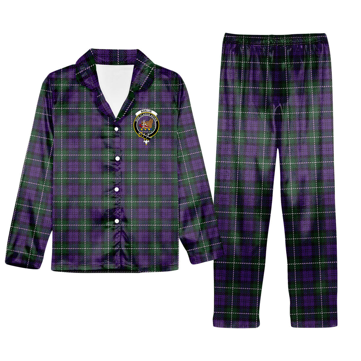 ScotsTee Shop Scottish Baillie Highland Society Crest Tartan Pajama Satin Velvet Flannel Pajama Set