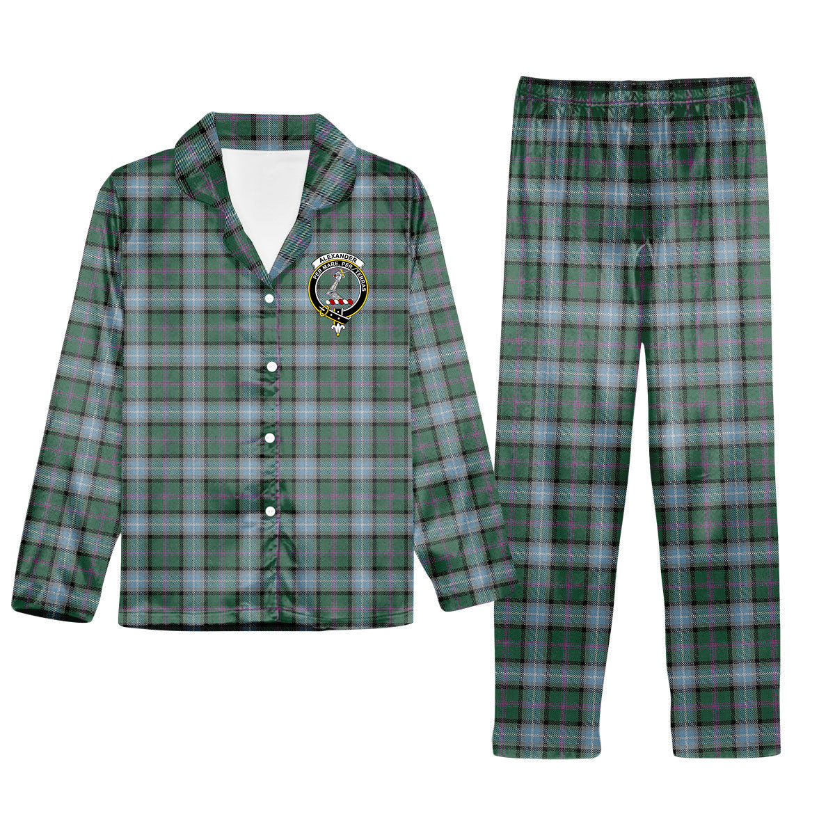 ScotsTee Shop Scottish Alexander of Menstry Hunting Crest Tartan Pajama Satin Velvet Flannel Pajama Set