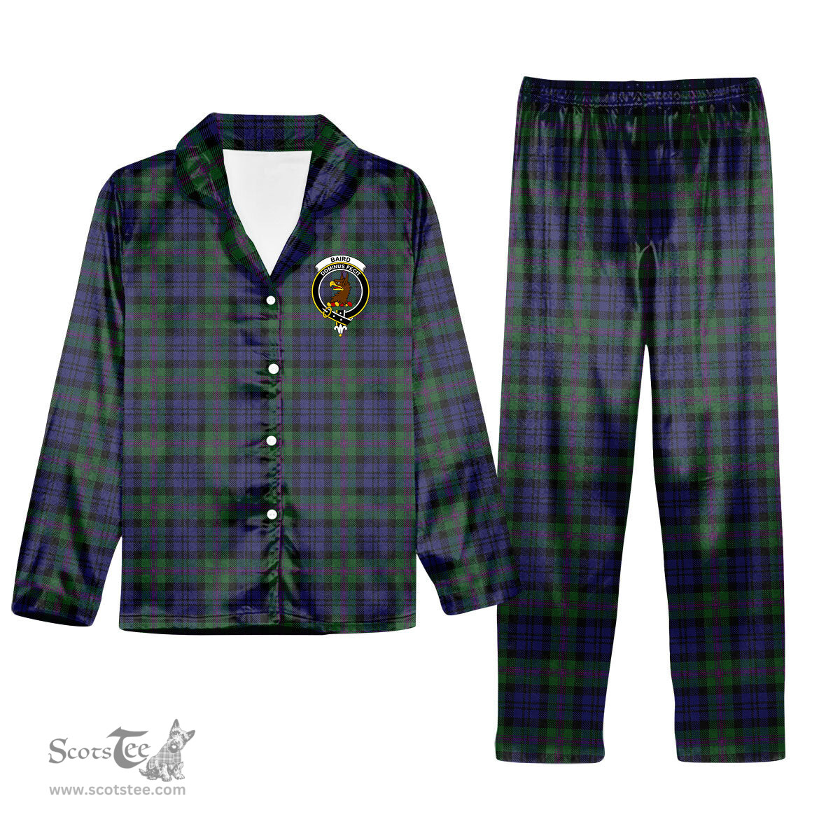 ScotsTee Shop Scottish Baird Modern Crest Tartan Pajama Satin Velvet Flannel Pajama Set