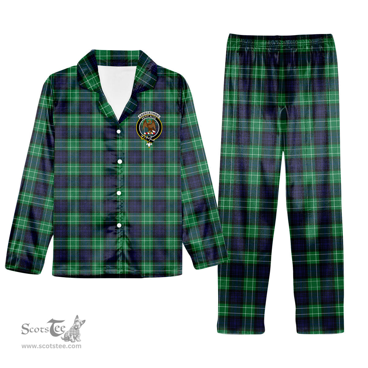 ScotsTee Shop Scottish Abercrombie SC Crest Tartan Pajama Satin Velvet Flannel Pajama Set
