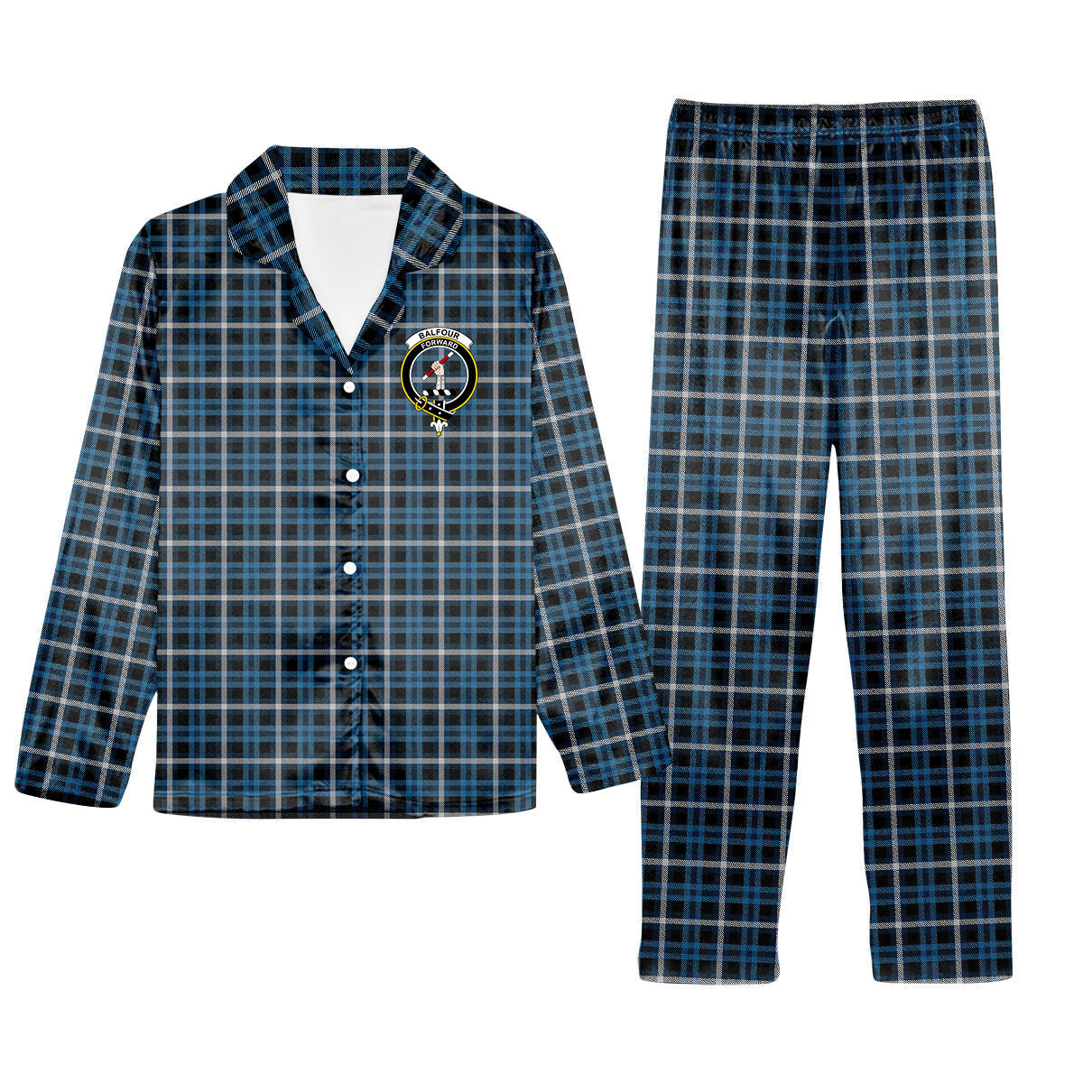 ScotsTee Shop Scottish Balfour Geiner, Alwyn Crest Tartan Pajama Satin Velvet Flannel Pajama Set