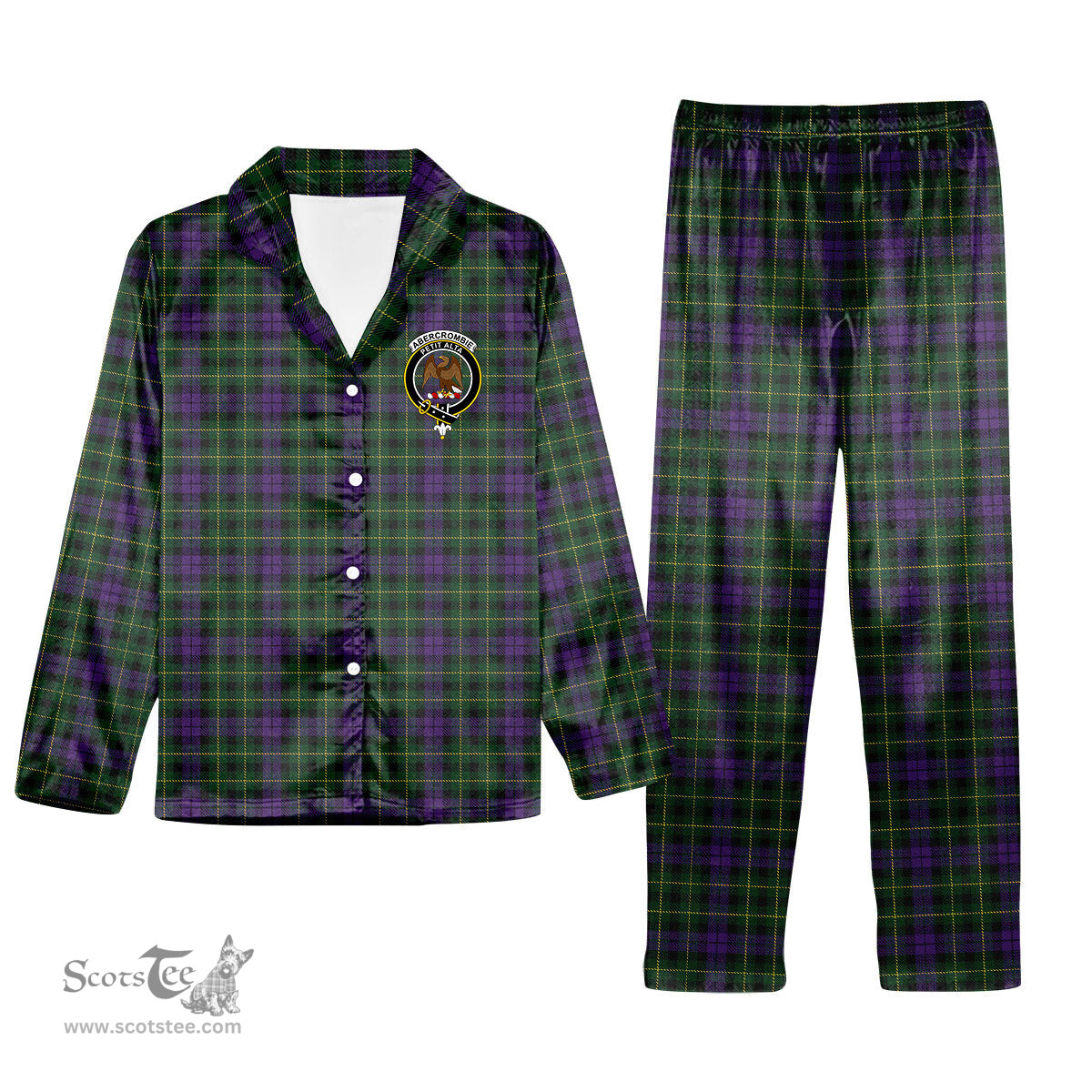 ScotsTee Shop Scottish Abercrombie Wilsons Crest Tartan Pajama Satin Velvet Flannel Pajama Set