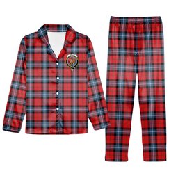 ScotsTee Shop Scottish Baillie of Polkemmet Red Modern Crest Tartan Pajama Satin Velvet Flannel Pajama Set
