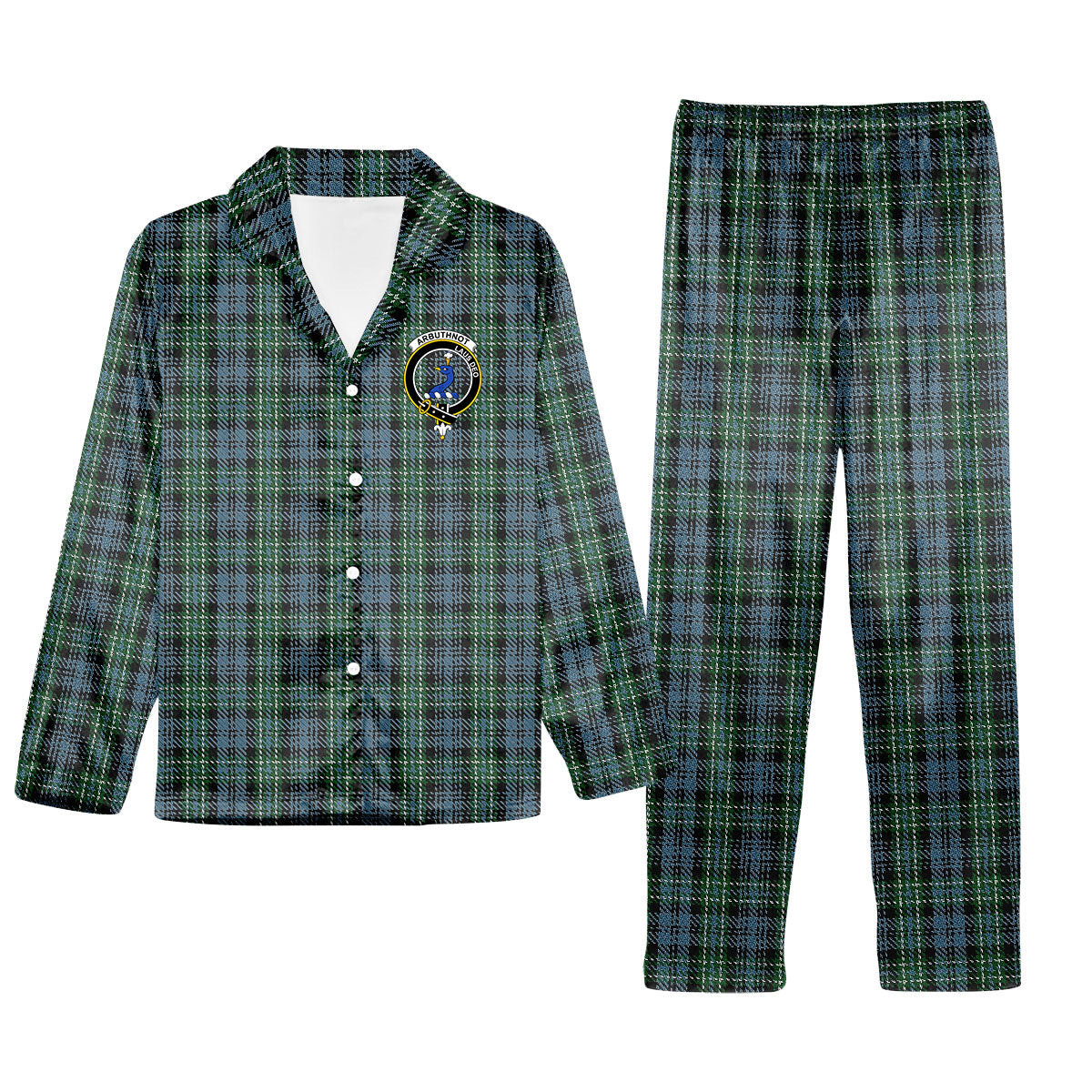 ScotsTee Shop Scottish Arbuthnott - TD Crest Tartan Pajama Satin Velvet Flannel Pajama Set