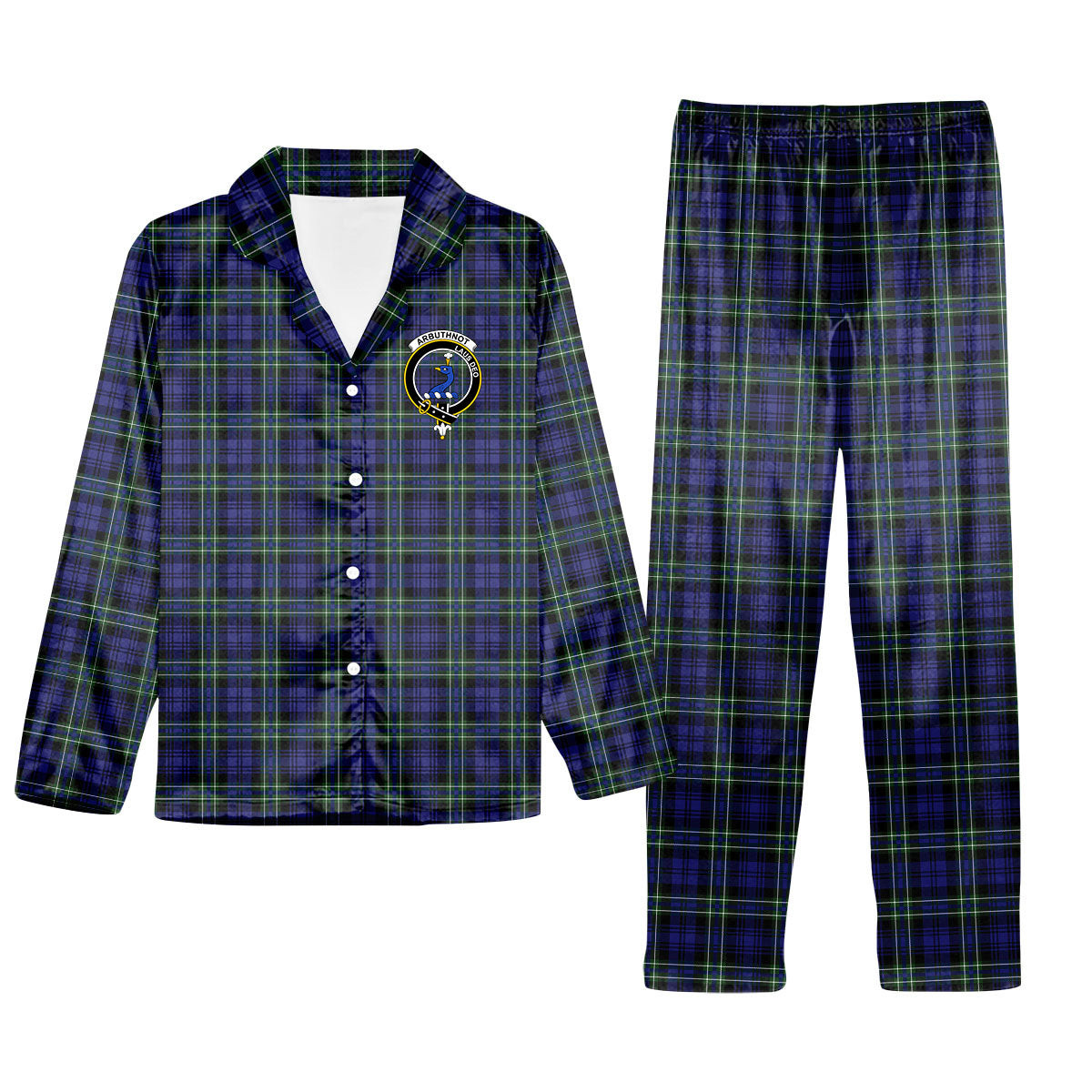 ScotsTee Shop Scottish Arbuthnot Modern Crest Tartan Pajama Satin Velvet Flannel Pajama Set