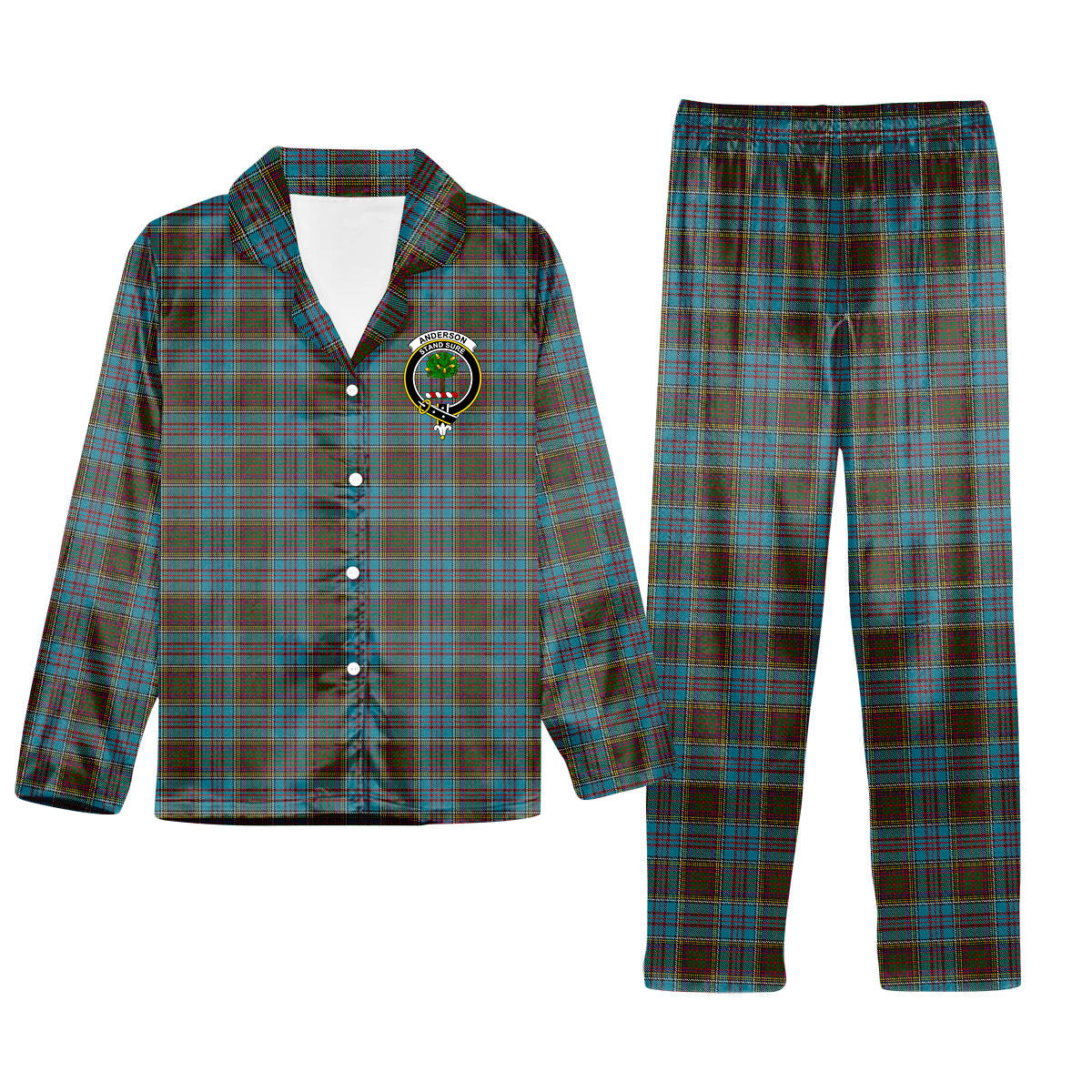ScotsTee Shop Scottish Anderson Crest Tartan Pajama Satin Velvet Flannel Pajama Set