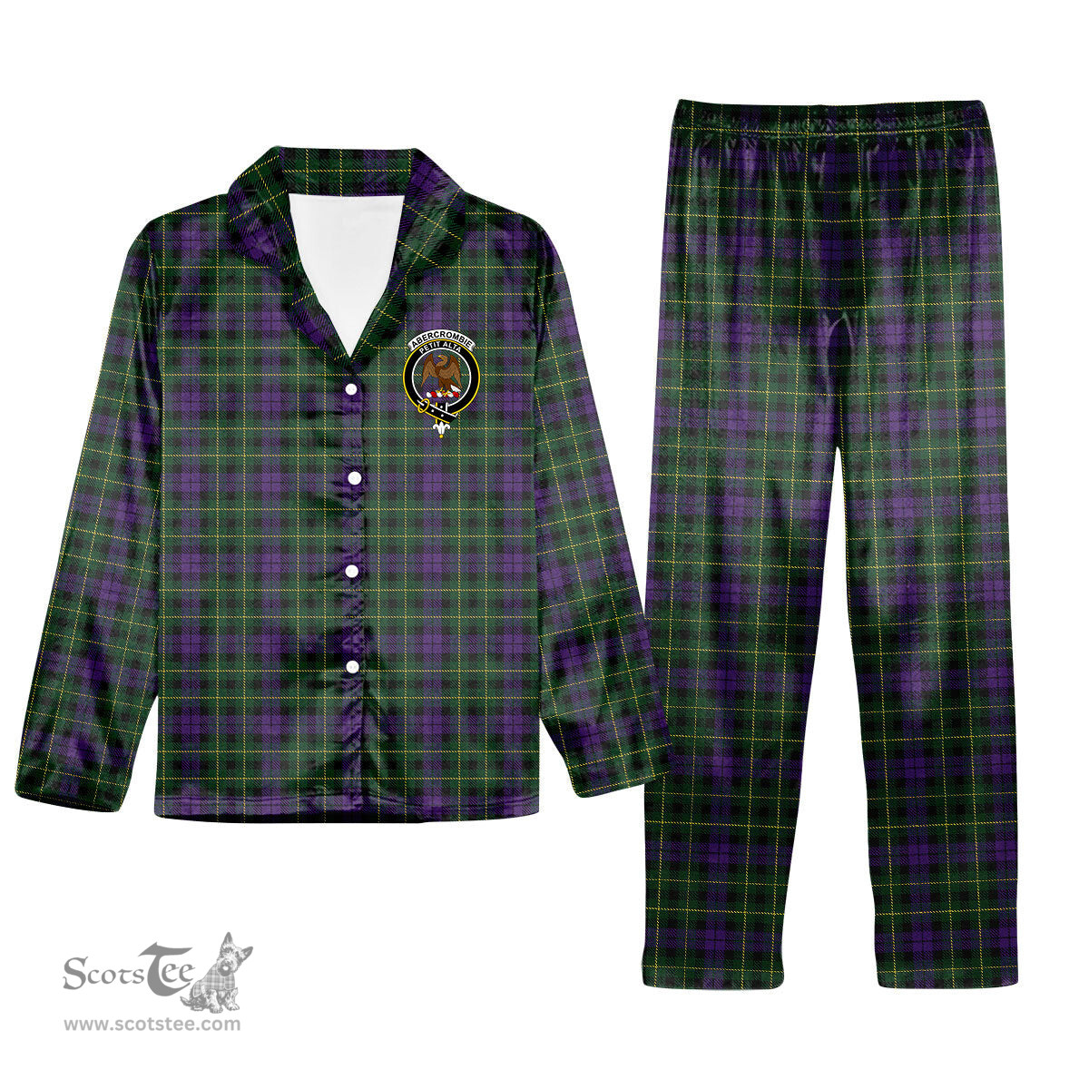 ScotsTee Shop Scottish Abercrombie Wilsons No 2-64 Crest Tartan Pajama Satin Velvet Flannel Pajama Set