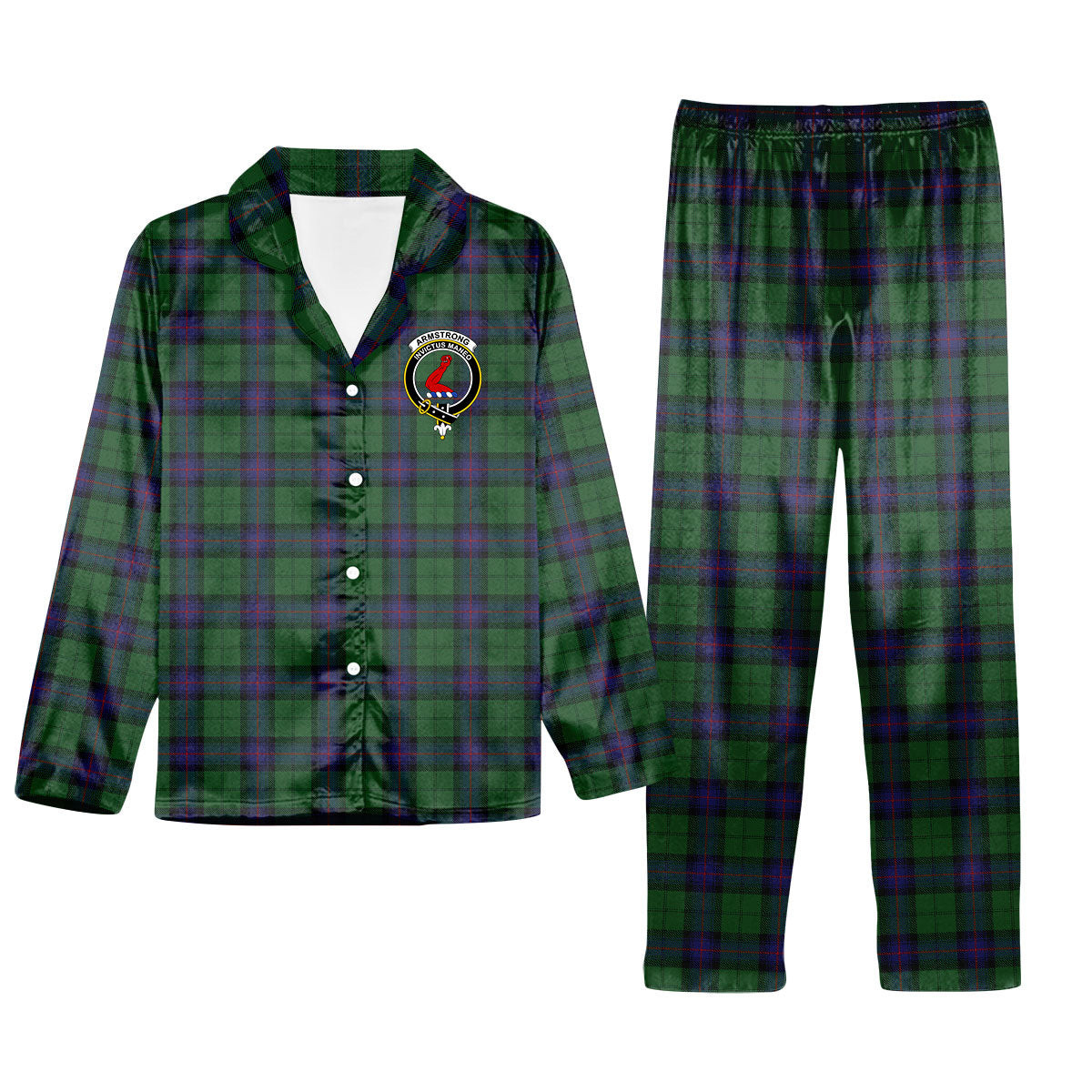 ScotsTee Shop Scottish Armstrong Crest Tartan Pajama Satin Velvet Flannel Pajama Set