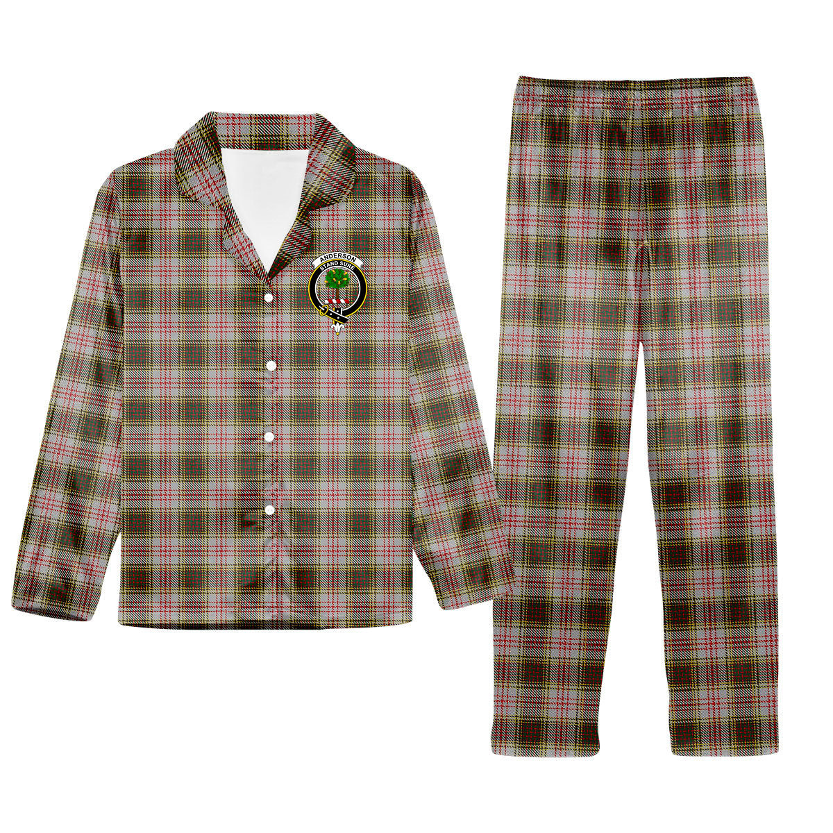 ScotsTee Shop Scottish Anderson Dress Crest Tartan Pajama Satin Velvet Flannel Pajama Set