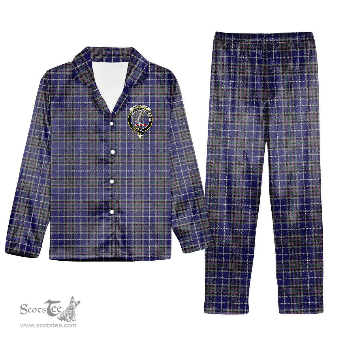 ScotsTee Shop Scottish Alexander of Menstry Crest Tartan Pajama Satin Velvet Flannel Pajama Set