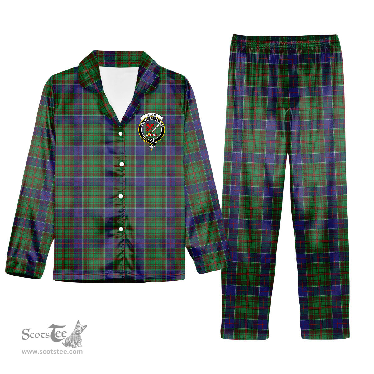 ScotsTee Shop Scottish Adam Crest Tartan Pajama Satin Velvet Flannel Pajama Set
