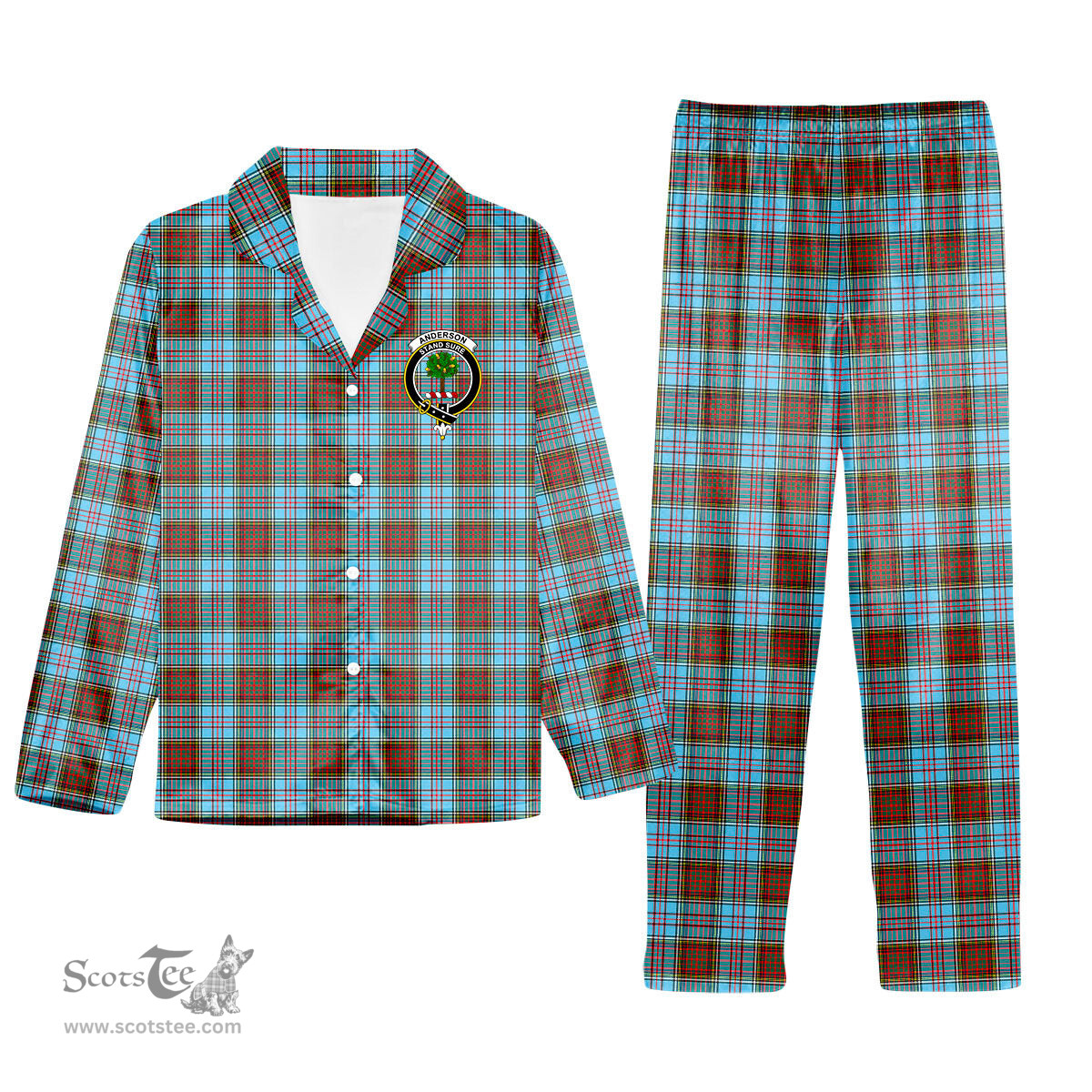 ScotsTee Shop Scottish Anderson Ancient Crest Tartan Pajama Satin Velvet Flannel Pajama Set
