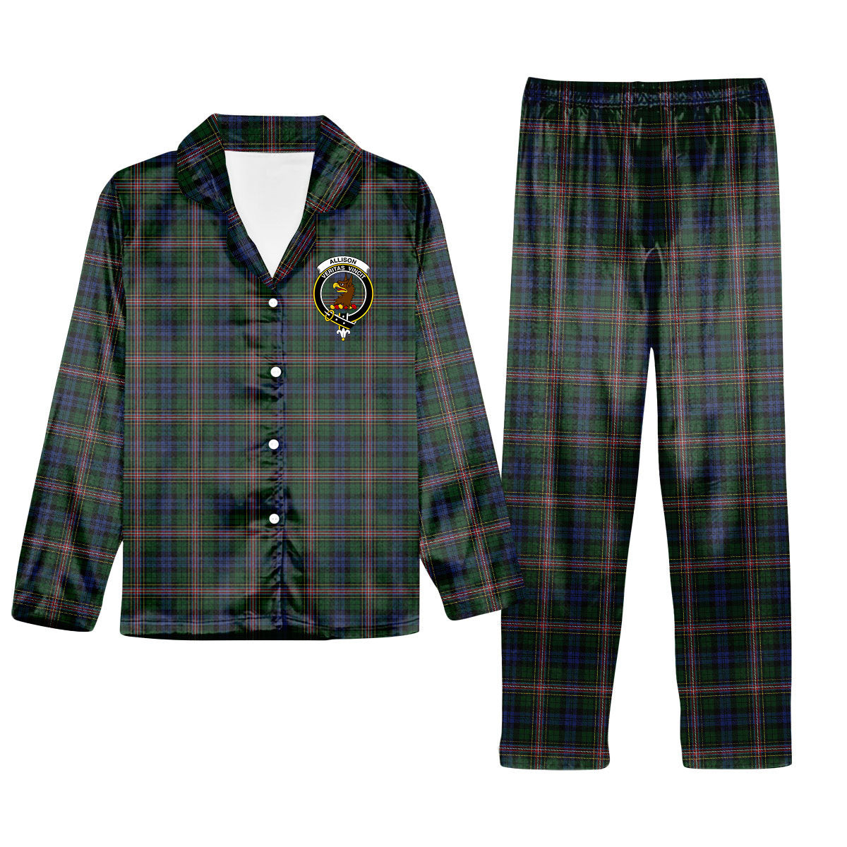 ScotsTee Shop Scottish Alison Crest Tartan Pajama Satin Velvet Flannel Pajama Set