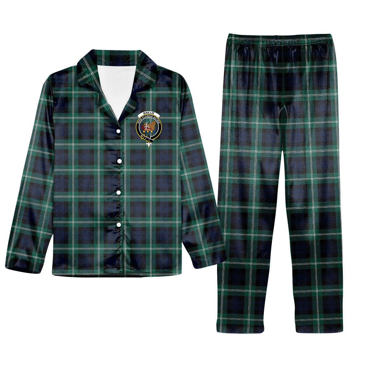 ScotsTee Shop Scottish Baillie of Polkemmet Modern Crest Tartan Pajama Satin Velvet Flannel Pajama Set