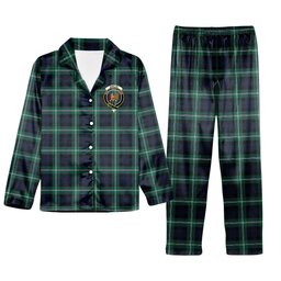 ScotsTee Shop Scottish Baillie of Polkemmet Modern Crest Tartan Pajama Satin Velvet Flannel Pajama Set