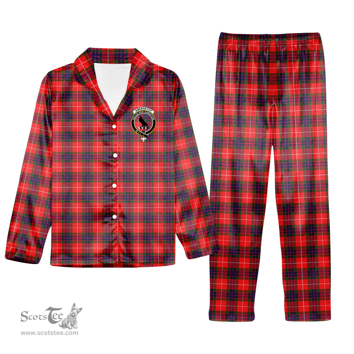 ScotsTee Shop Scottish Abernethy Crest Tartan Pajama Satin Velvet Flannel Pajama Set