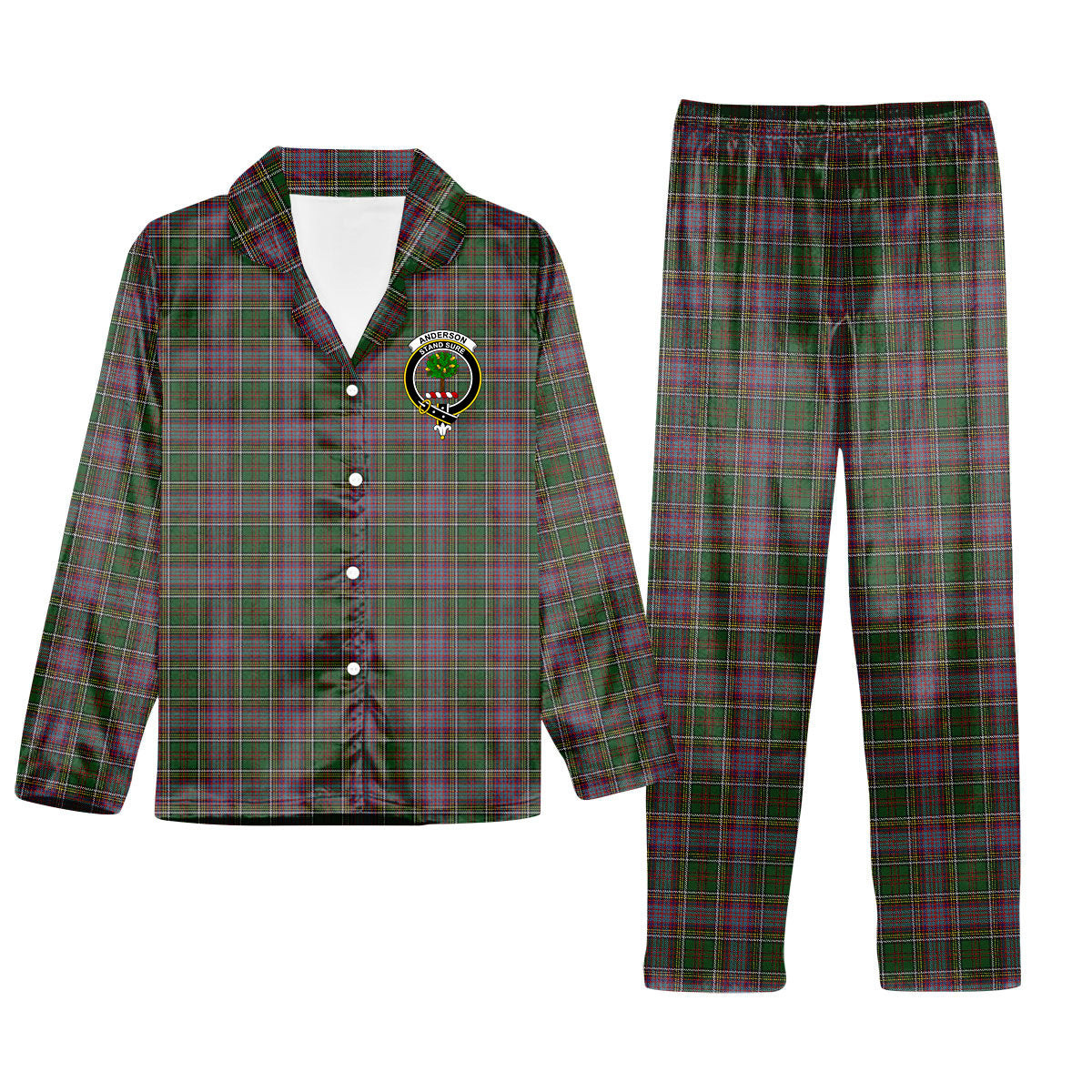ScotsTee Shop Scottish Anderson of Kinneddar Hunting Crest Tartan Pajama Satin Velvet Flannel Pajama Set