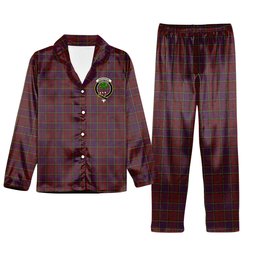 ScotsTee Shop Scottish Anderson of Kinnedear Red Crest Tartan Pajama Satin Velvet Flannel Pajama Set
