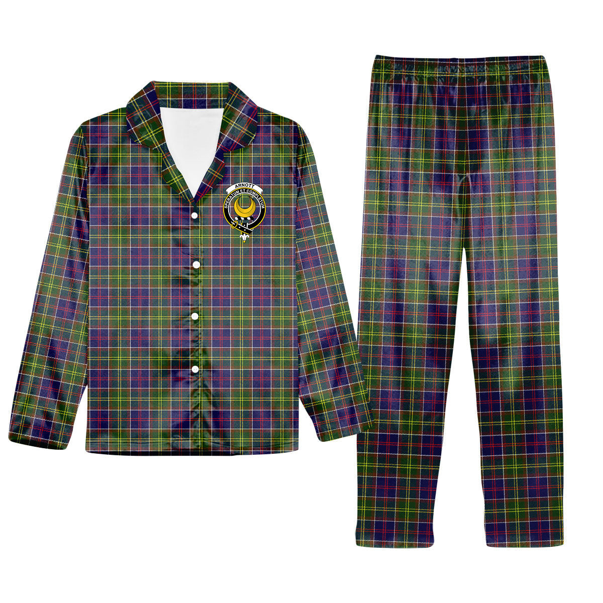 ScotsTee Shop Scottish Arnott Crest Tartan Pajama Satin Velvet Flannel Pajama Set