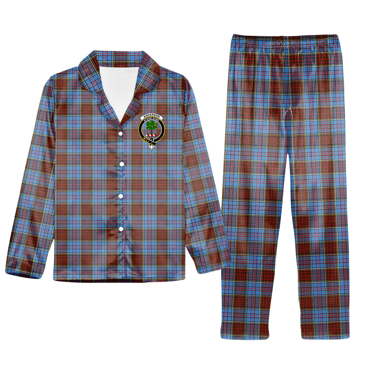 ScotsTee Shop Scottish Anderson Modern Crest Tartan Pajama Satin Velvet Flannel Pajama Set