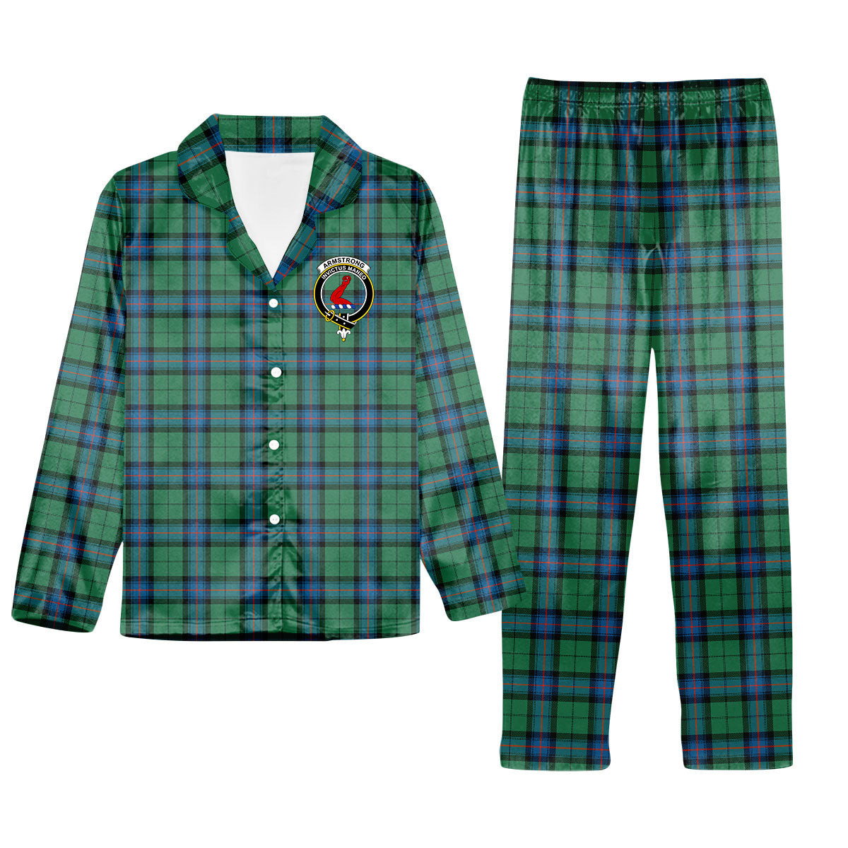 ScotsTee Shop Scottish Armstrong Ancient Crest Tartan Pajama Satin Velvet Flannel Pajama Set