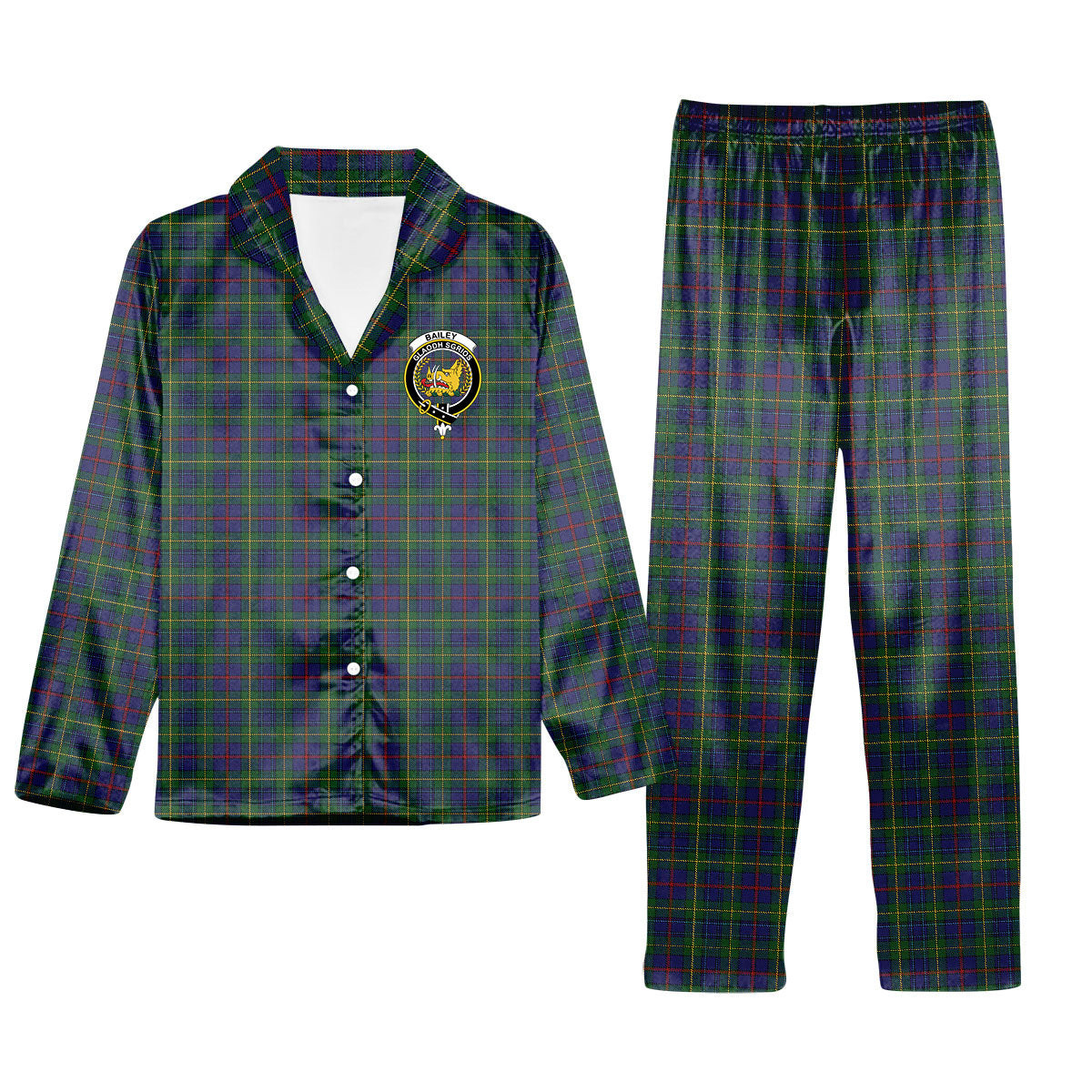ScotsTee Shop Scottish Bailey, The House of Crest Tartan Pajama Satin Velvet Flannel Pajama Set