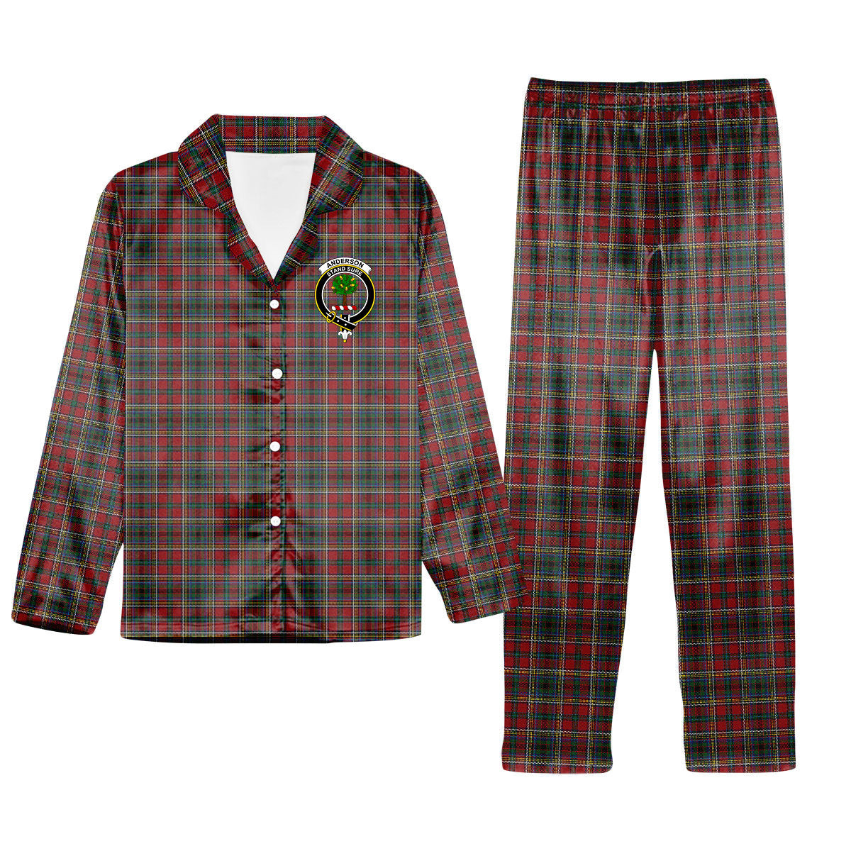 ScotsTee Shop Scottish Anderson of Ardbrake Crest Tartan Pajama Satin Velvet Flannel Pajama Set