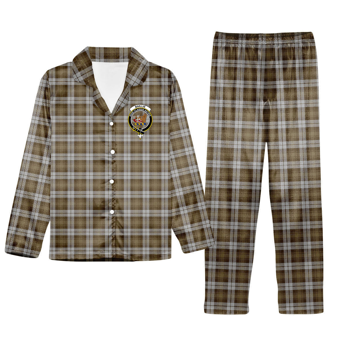 ScotsTee Shop Scottish Baillie Dress Crest Tartan Pajama Satin Velvet Flannel Pajama Set