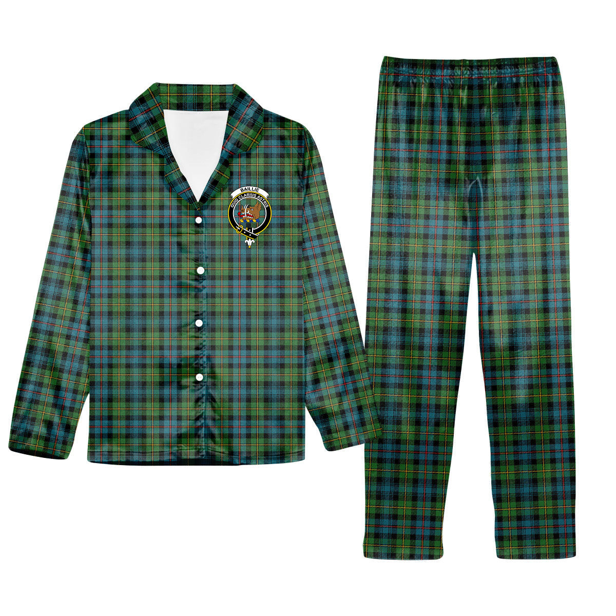 ScotsTee Shop Scottish Baillie Ancient Crest Tartan Pajama Satin Velvet Flannel Pajama Set