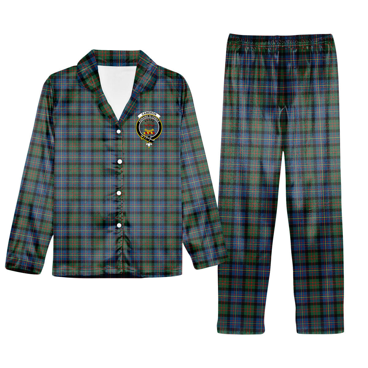 ScotsTee Shop Scottish Cameron of Erracht Ancient Crest Tartan Pajama Satin Velvet Flannel Pajama Set