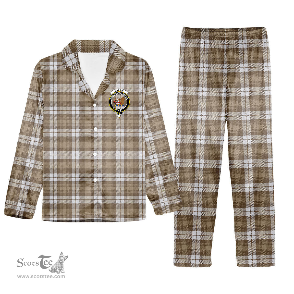 ScotsTee Shop Scottish Baillie Dress Ancient Clan Crest Tartan Pajama Satin Velvet Flannel Pajama Set