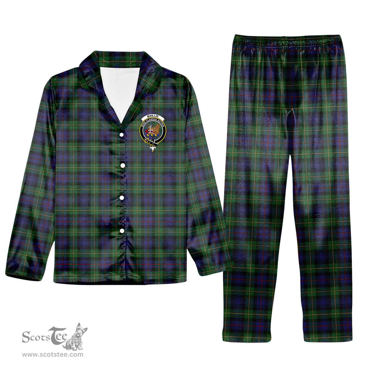 ScotsTee Shop Scottish Baillie (Fencibles) Crest Tartan Pajama Satin Velvet Flannel Pajama Set