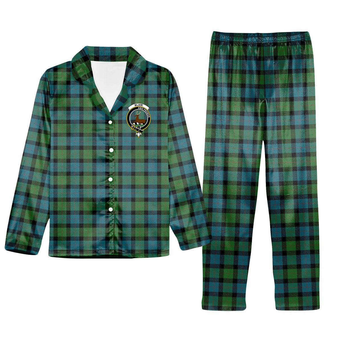 ScotsTee Shop Scottish Blair Ancient Crest Tartan Pajama Satin Velvet Flannel Pajama Set