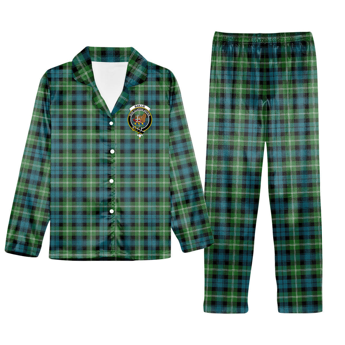ScotsTee Shop Scottish Baillie of Polkemmet Ancient Crest Tartan Pajama Satin Velvet Flannel Pajama Set