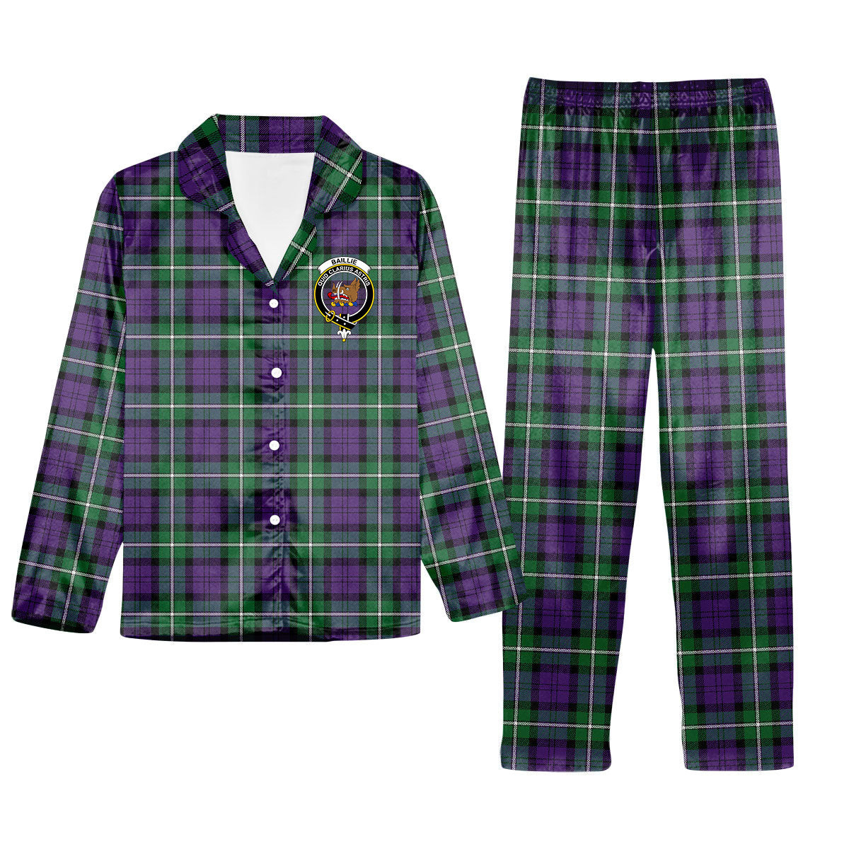 ScotsTee Shop Scottish Baillie Highland Society Ancient Crest Tartan Pajama Satin Velvet Flannel Pajama Set