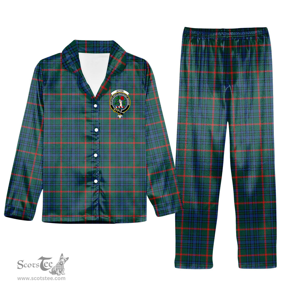 ScotsTee Shop Scottish Aiton Modern Crest Tartan Pajama Satin Velvet Flannel Pajama Set
