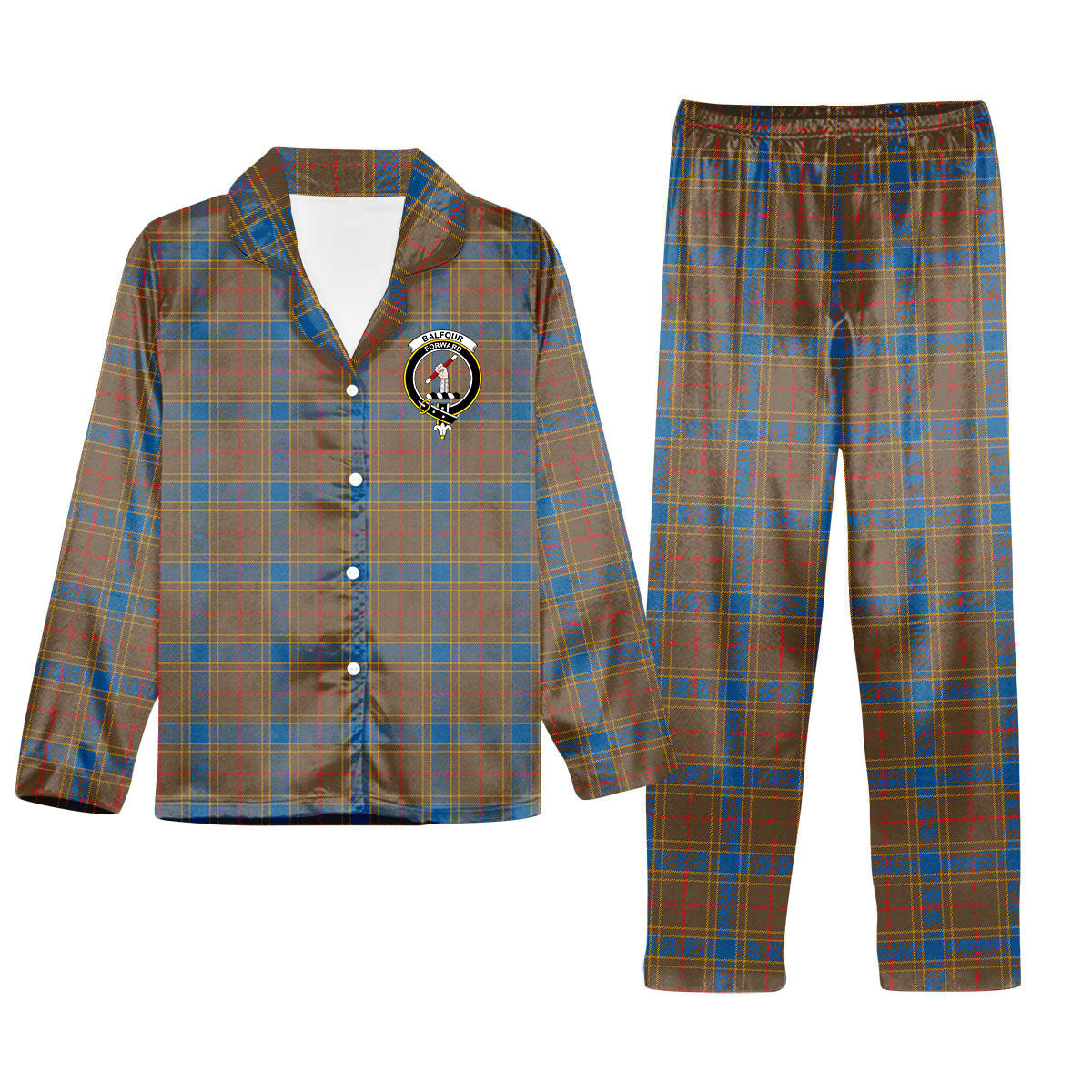ScotsTee Shop Scottish Balfour Ancient Crest Tartan Pajama Satin Velvet Flannel Pajama Set