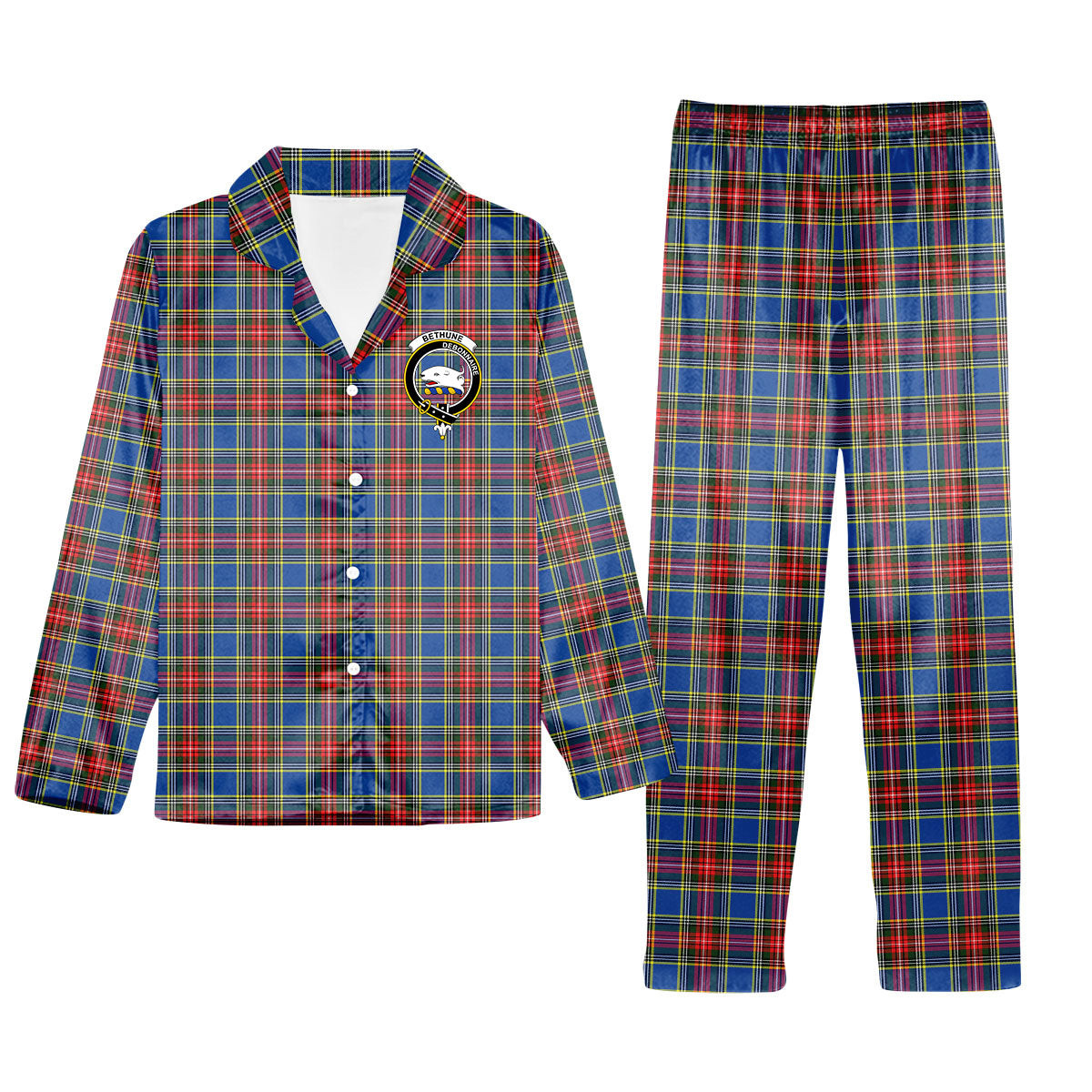 ScotsTee Shop Scottish Bethune Crest Tartan Pajama Satin Velvet Flannel Pajama Set