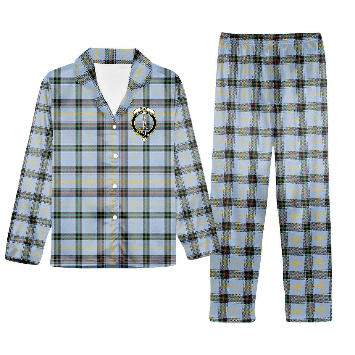 ScotsTee Shop Scottish Bell of the Borders Ancient Crest Tartan Pajama Satin Velvet Flannel Pajama Set