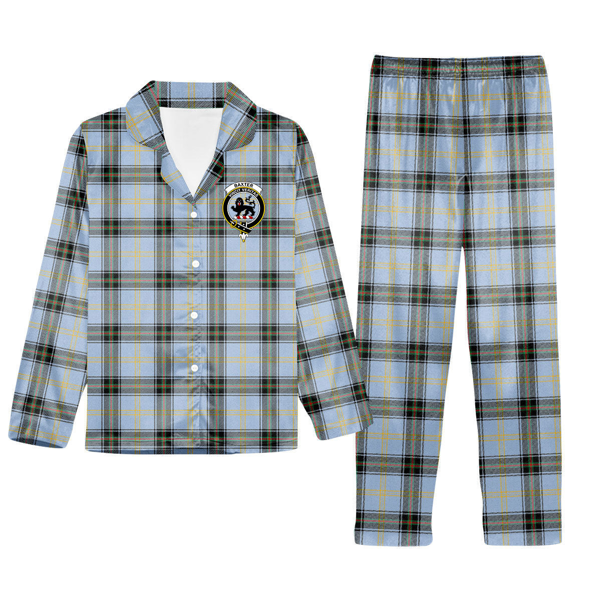 ScotsTee Shop Scottish Baxter of Balgavies Ancient Crest Tartan Pajama Satin Velvet Flannel Pajama Set