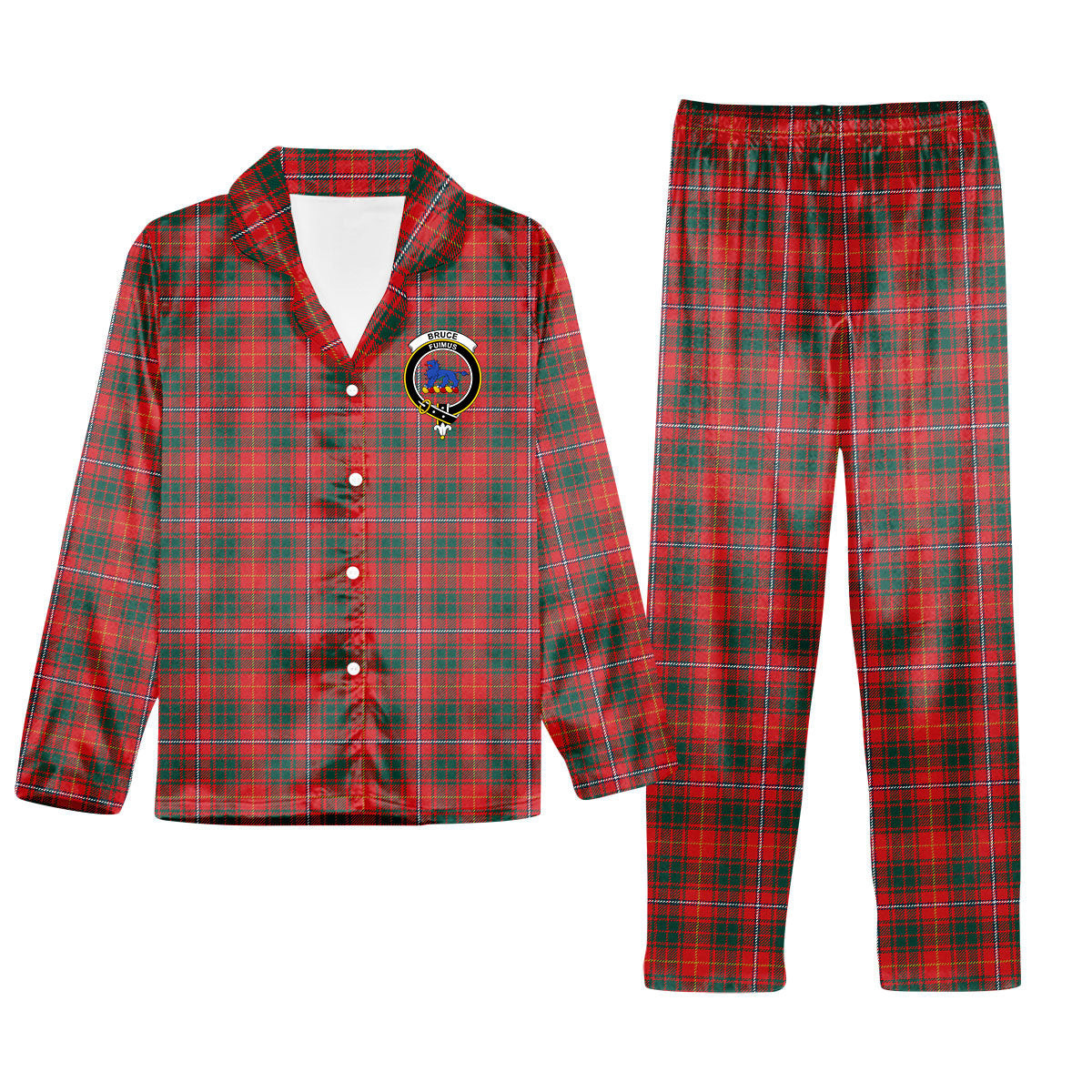 ScotsTee Shop Scottish Bruce County Modern Crest Tartan Pajama Satin Velvet Flannel Pajama Set
