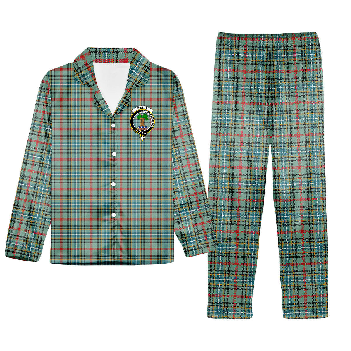 ScotsTee Shop Scottish Bisset Ancient Crest Tartan Pajama Satin Velvet Flannel Pajama Set