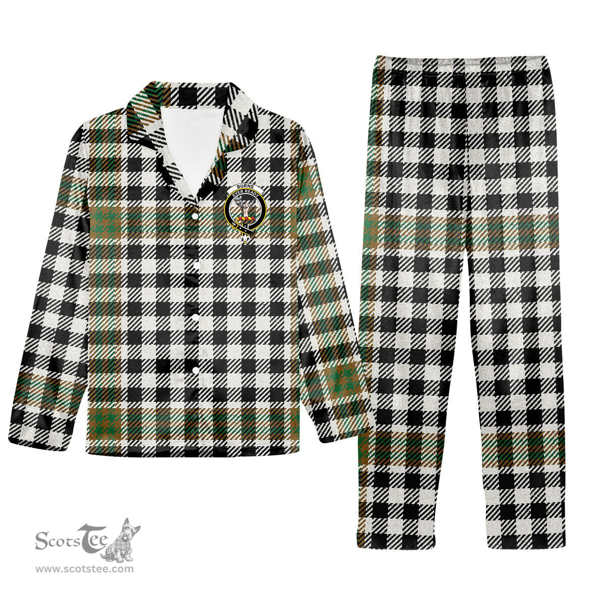 ScotsTee Shop Scottish Burns Check Ancient Crest Tartan Pajama Satin Velvet Flannel Pajama Set